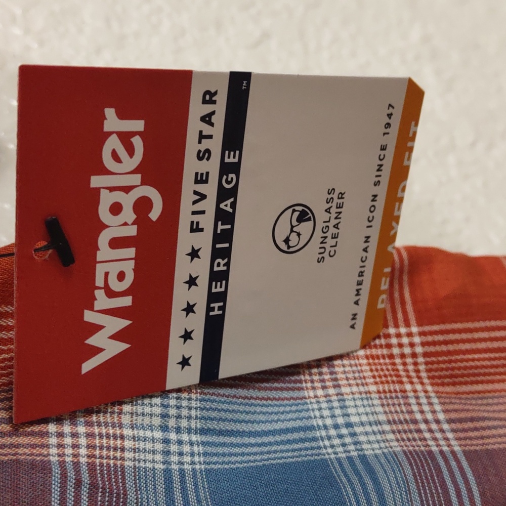 Wrangler, Size 2XL Vibrant Brown and Blue Checkered Shirt - Picture 7 of 17